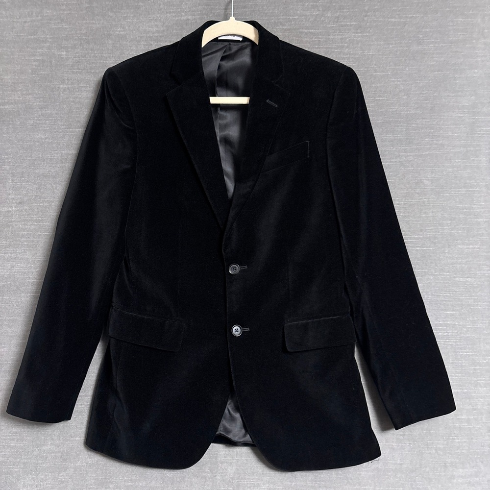 J Ferrar Blazer 36R Slim Black Cotton Velvet Formal Jacket Evening Wedding Party